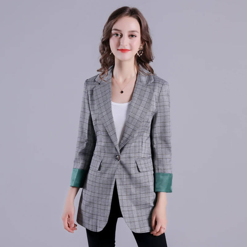 2019 весна и осень Шикарный ретро клетчатый костюм пальто Ins Классический