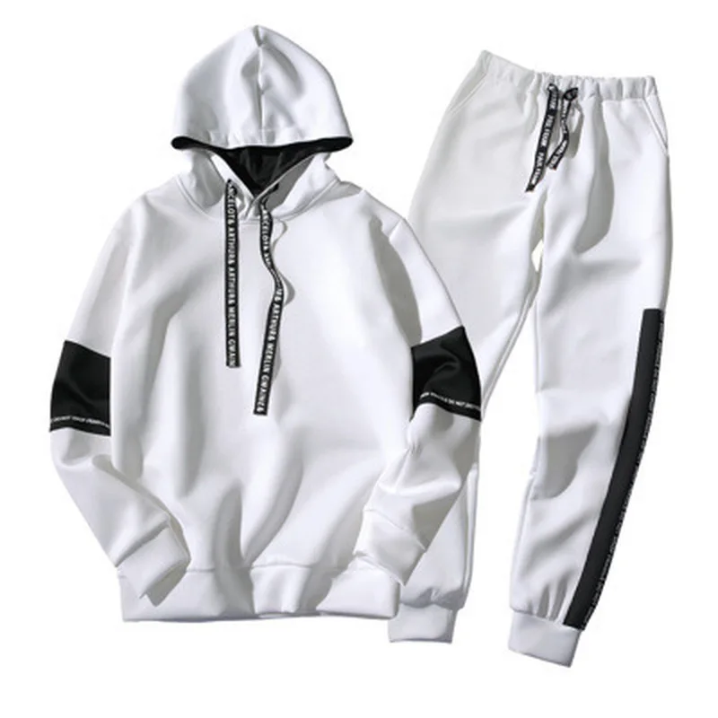 

Mens Casual Hoodies sweatshirt Spring Autumn Hoodies+Pants 2Pcs Sporting suit Fleece Warm Thick sportwear