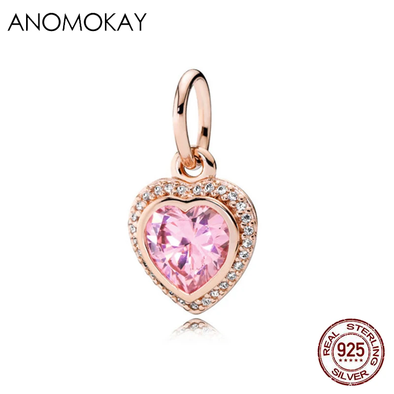 Anomookay, Стерлинговое серебро 925, смешанный стиль, розовое золото, сердце, дерево, цветок, подвеска, подходит для браслета Пандора, S925, Шарм для DIY ювелирных изделий - Цвет: CYZZ4815-MJ-14