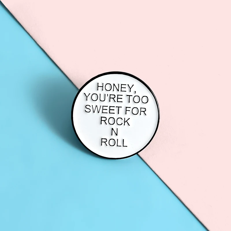 

QIHE JEWELRY 'ROCK N ROLL' Enamel Lapel Pins Round Badges Phrase Brooches Gifts for Women Men Fashion Pins Wholesale