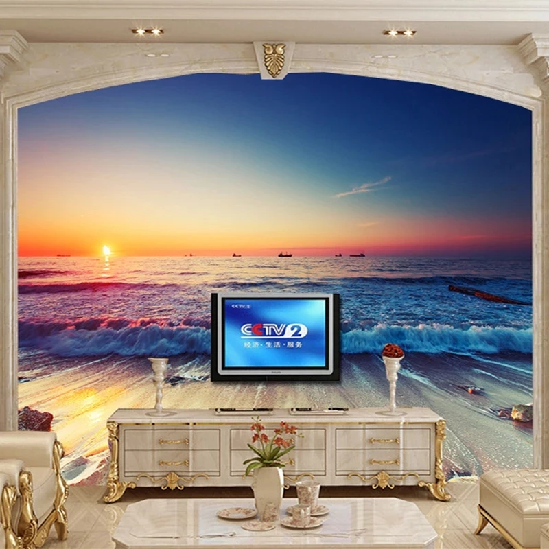 

3D Stereo Photo Mural Wallpaper Seaside Beach Sunset Landscaper Living Room Sofa Dining Room Backdrop Murals Home Decor