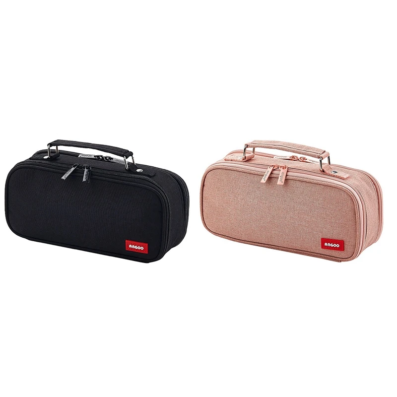 

Чехол для карандаша ANGOO 2 шт., Холщовый двухслойный большой чехол, милые школьные принадлежности, футляр для ручек и косметики (черный и розов...