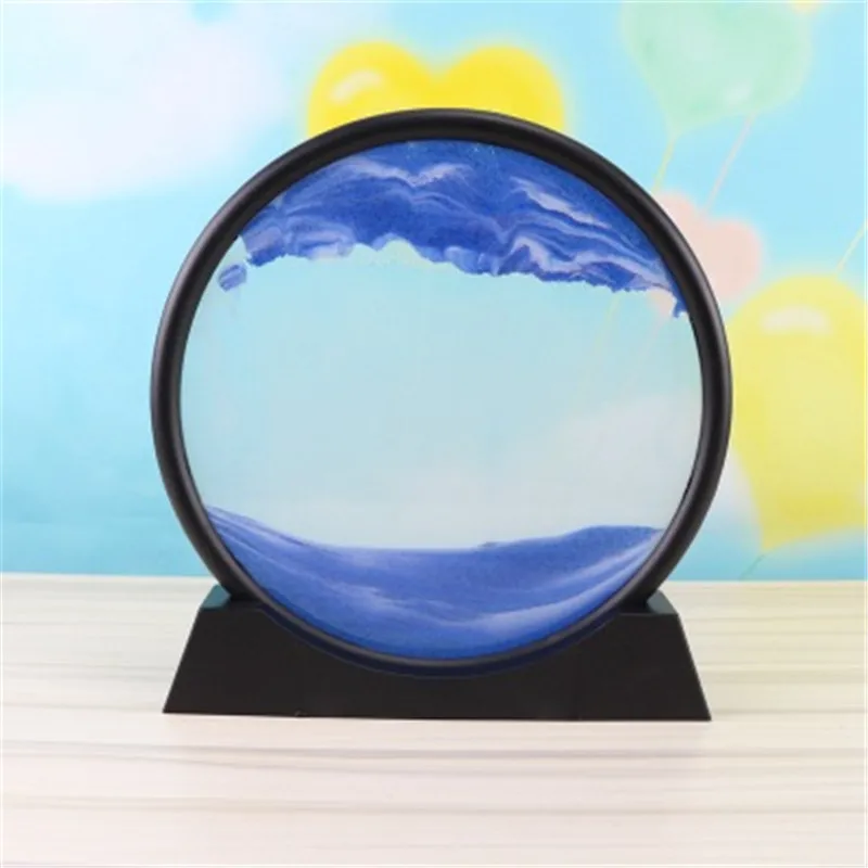 

7/12inch Moving Sand Art Picture Round Glass 3D Deep Sea Sandscape In Motion Display Flowing Sand Frame Kids Gifts