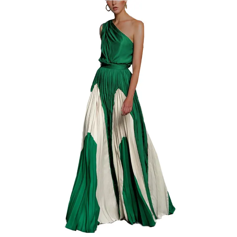 Женское платье на одно плечо цветное Платье макси с высокой талией длинное