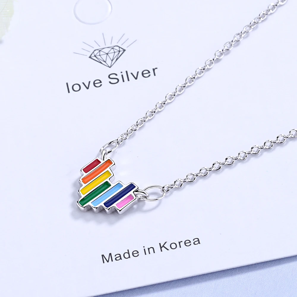 925 Стерлинговое серебро подвеска в виде сердца с радугой по производсву