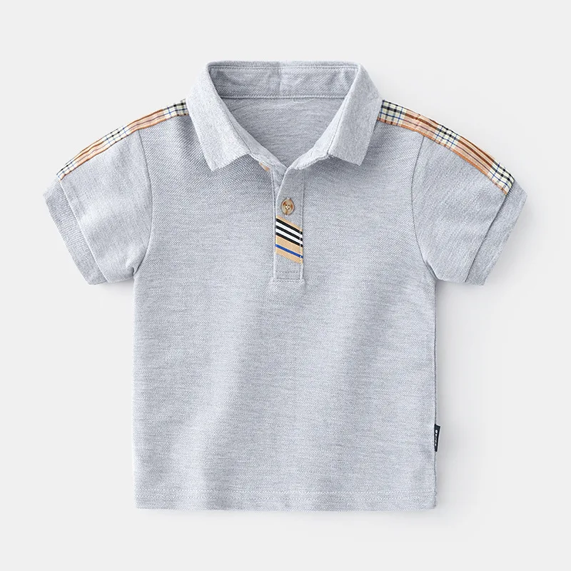 Летние рубашки поло в клетку для мальчиков Хлопковая одежда Топы с короткими