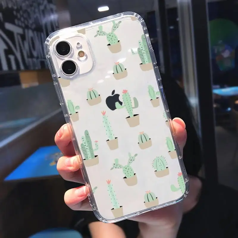 

Cute plant cortoon cactus Phone Case Transparent for iPhone 11 12 mini pro XS MAX 8 7 6 6S Plus X 5S SE 2020 XR