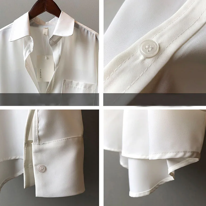

White Blouse Women Long Sleeve Oversized Shirt 2020 Button Solid Square Collar harajuku clothes women tops Casual blusas 0672
