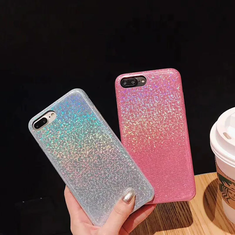 Градиентный лазерный Блестящий Радужный чехол для телефона iphone X XR XS Max Роскошный