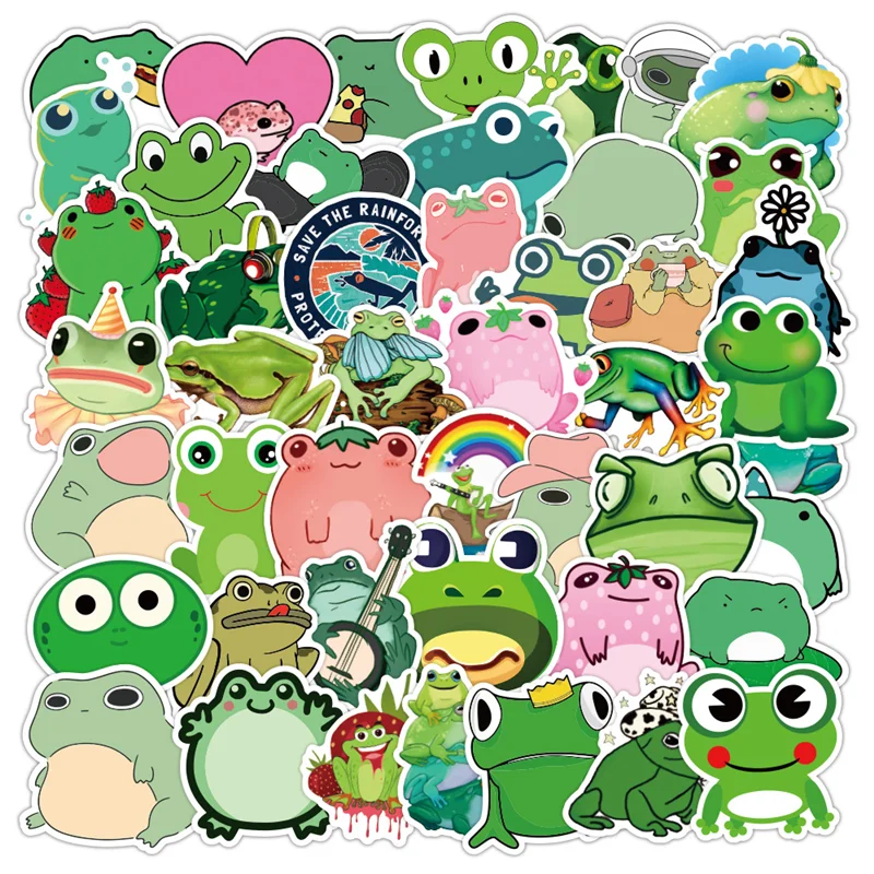 

10/30/50 PCS Green Series Frog Cartoon Graffiti Toy Car Helmet Refrigerator Motorcycle Phone Trunk Guitar Sticker Decoration Gif