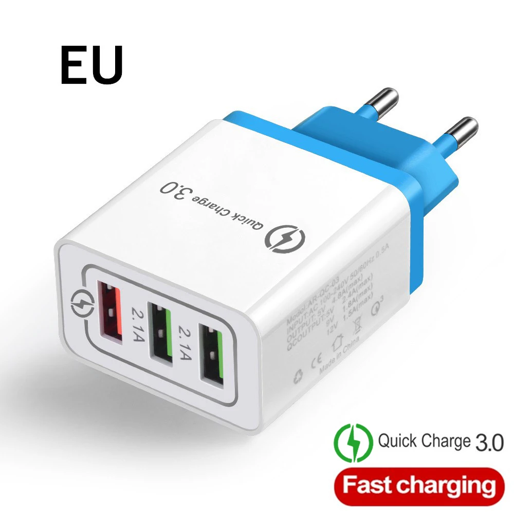 EU Blue Быстрое зарядное устройство USB зарядное устройство для телефона Быстрая зарядка QC3.0 5 В/3A EU/US/Plug настенное зарядное устройство для samsung Xiaomi huawei iphone зарядное устройство - Тип штекера: EU Blue