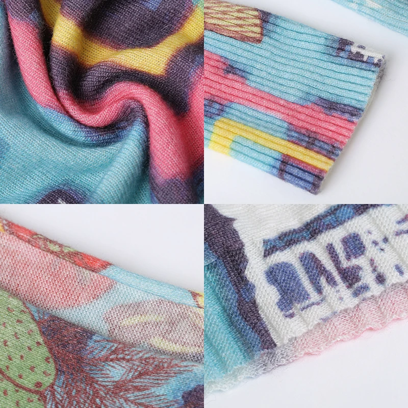 Женский шерстяной свитер свободный в стиле пэчворк с круглым вырезом | Женская