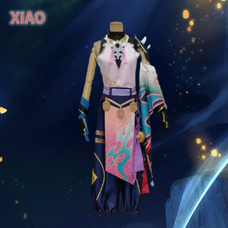 В наличии горячий косплей-костюм с прической для персонажа Ксиао из игры Genshin Impact по низкой цене в комплекте с униформой и аксессуарами для Хэллоуинской вечеринки.