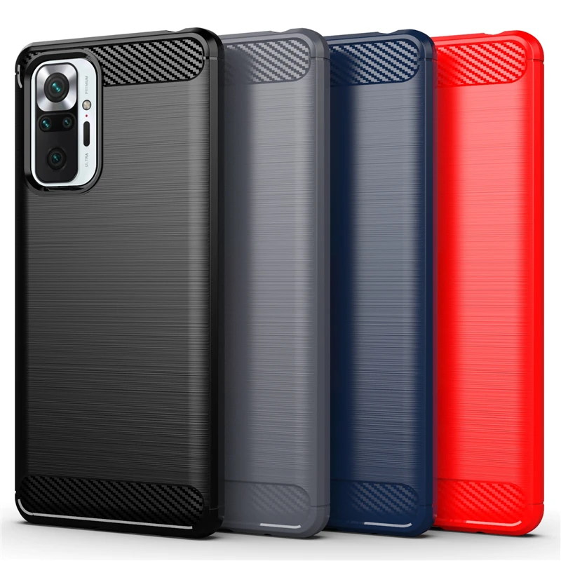 

For Xiaomi Redmi Note 10 Pro Case 9 9T 8 8T 9S 10T Pro 11 Lite Cover Anti-knock Bumper Soft Rubber TPU Carbon Fiber Phone Case