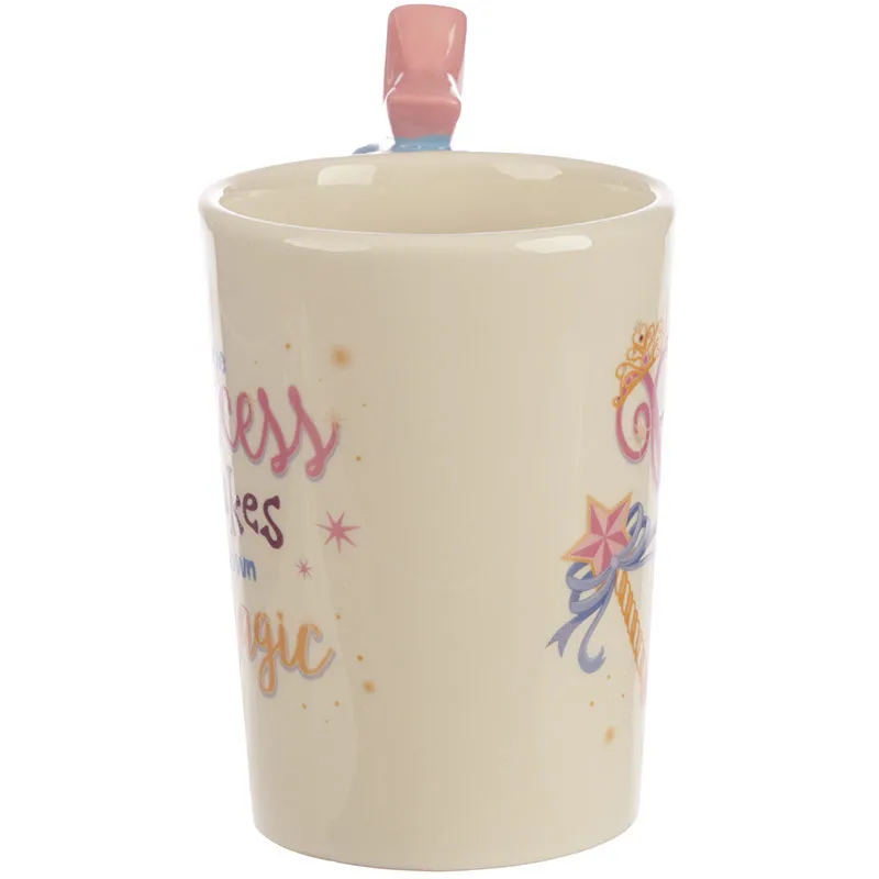 

3D Three-dimensional Painted Ceramic Scepter Handle Cup Cute Girl Heart Ceramic Water Mugs Coffee Cups