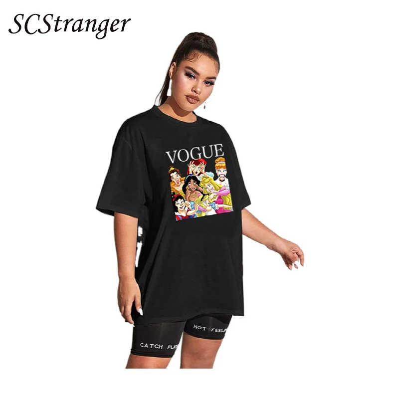 

SCSTRONGER Summer Women's T-Shirt Princess Cartoon Character Loose Fashion Cotton Print Plus Size Blouse Blusas Mujer De Moda