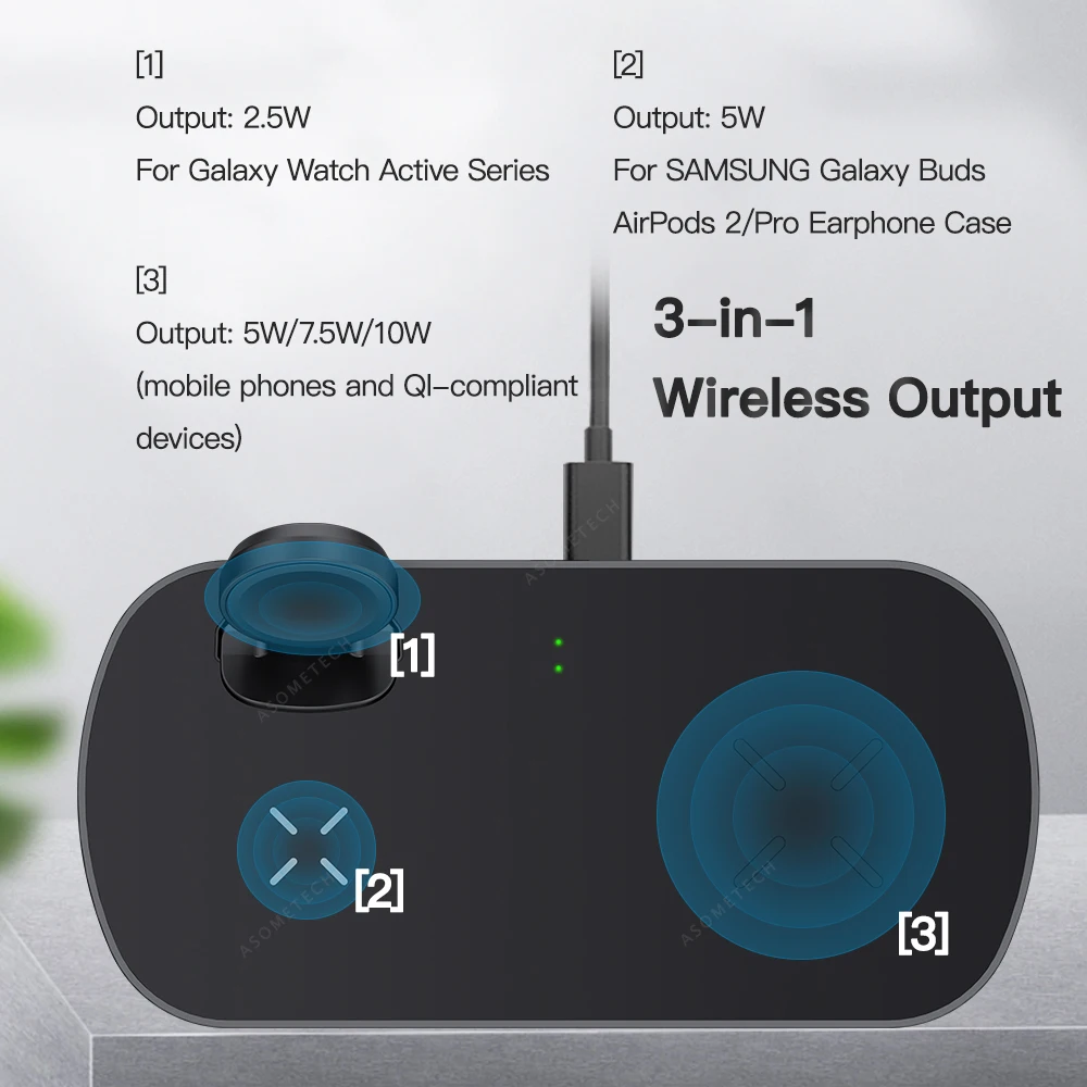 3 в 1 Беспроводное зарядное устройство для Samsung Galaxy Watch Active Buds 10 Вт QI телефона iPhone |