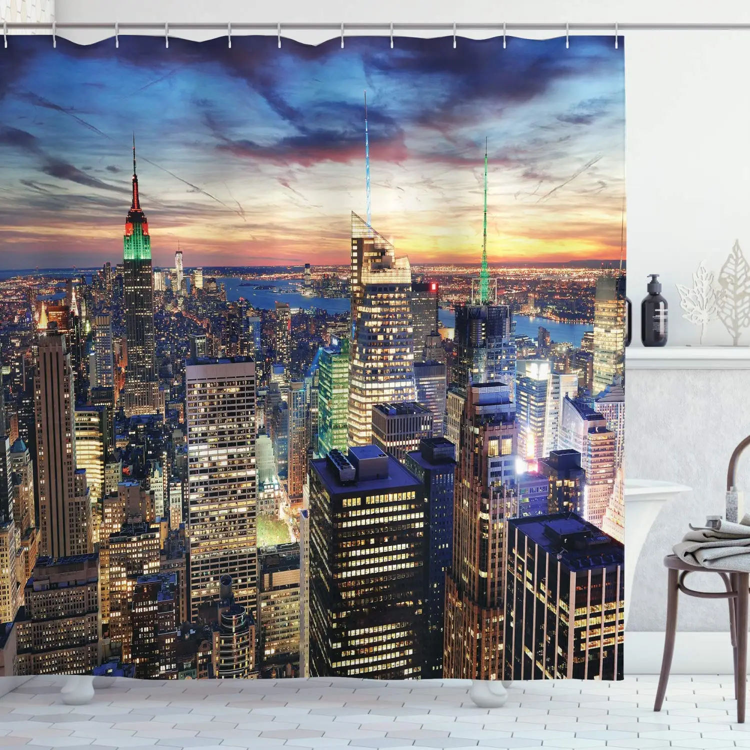Занавеска для душа New York Skyline of NYC с городскими небоскребами на закате улицами