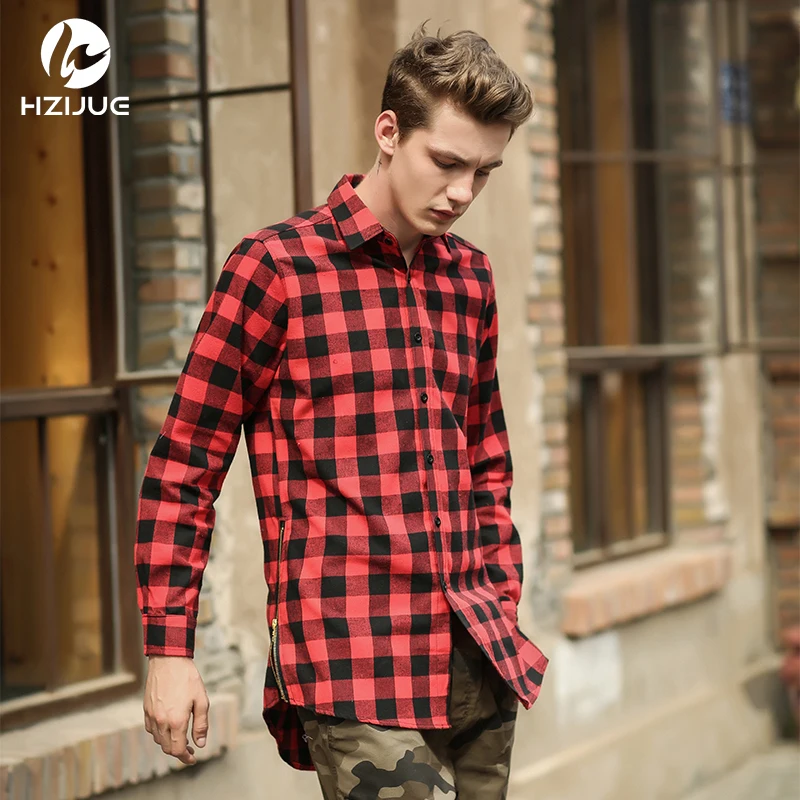 HZIJUE хип хоп одежда tyga Мужская рубашка camisa masculina swag клетчатые рубашки без рукавов