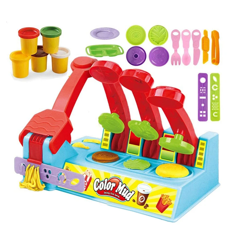 

Play Dough Kitchen Kit Creations Burger Maker Playset DIY Molding Play Dough Set with Dough and Molds for Kids 19 Pieces