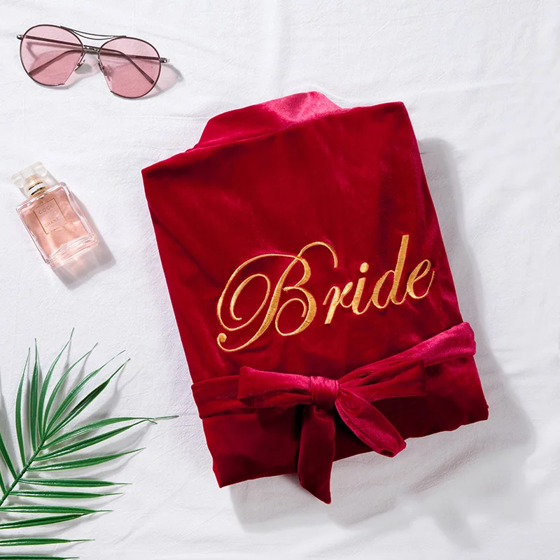 Бархатный халат для невесты подружки винного цвета короткая повседневная одежда