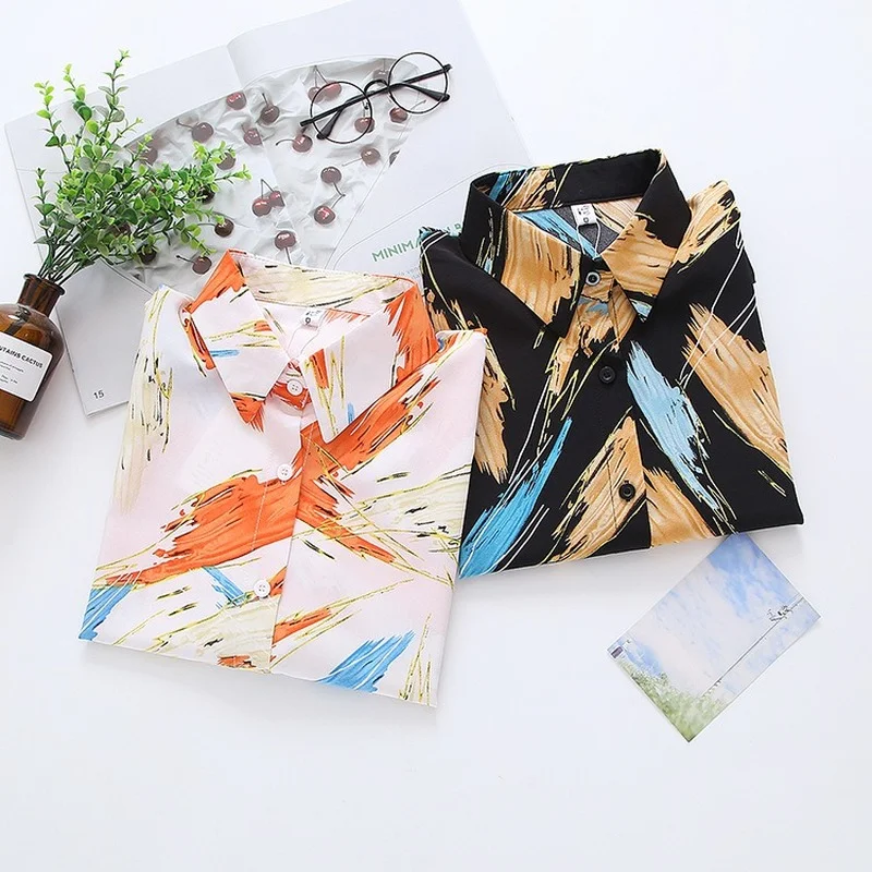 

Новинка лета 2021 женская рубашка с длинным рукавом Корейская ретро-рубашка с принтом тай-дай Свободная Женская рубашка с длинными рукавами н...