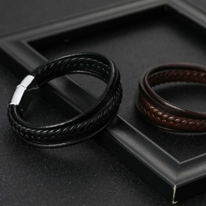 Классический кожаный браслет мужские браслеты с магнитной застежкой плетеный