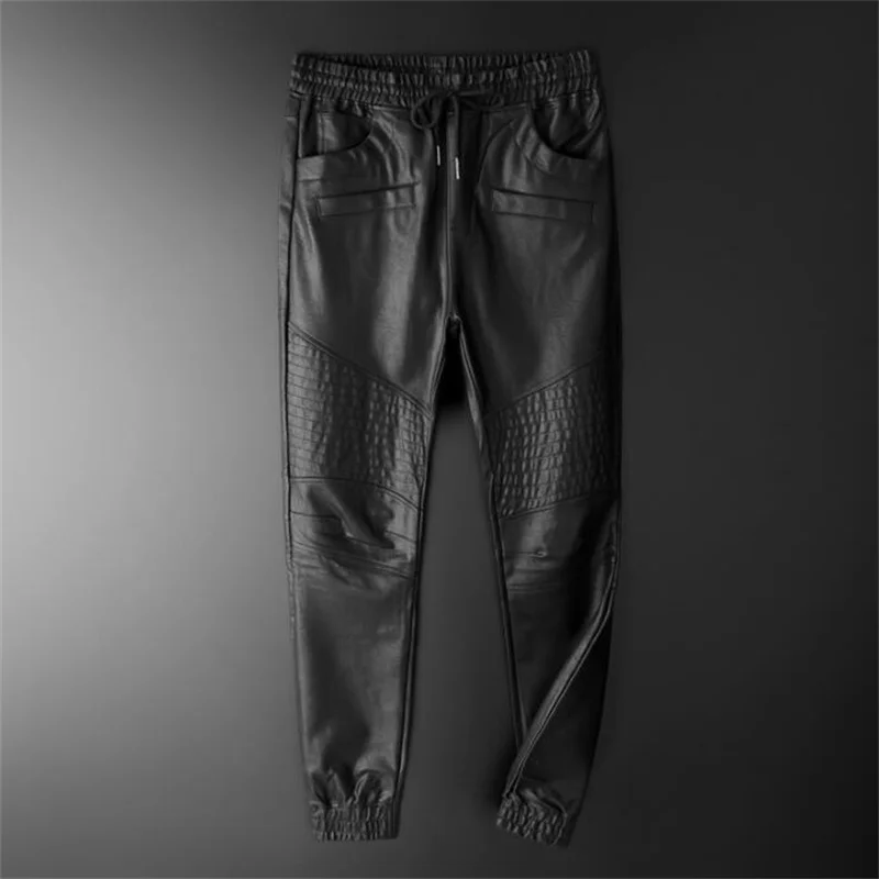 Motorcycle leather harlan pants men's trousers 2021 new spring and autumn casual large  waterproof and oil-proof black