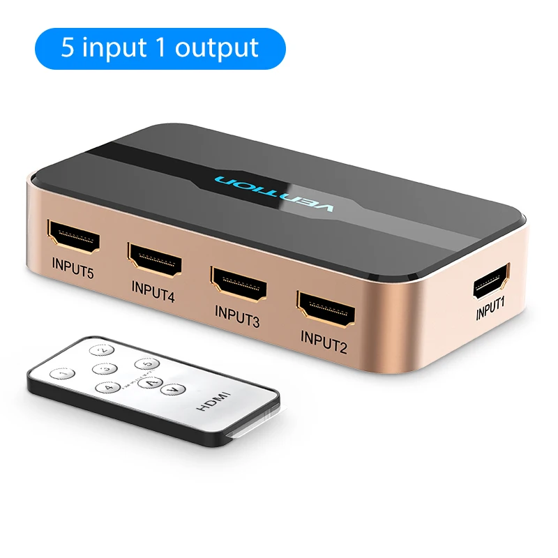 Vention HDMI сплиттер 3x1 4K 3 Порт HDMI коммутатор 3 в 1 Переключатель HDMI с Toslink аудио 3D 2160P для Xbox 360 PS4 Smart tv - Цвет: 5 in 1 out