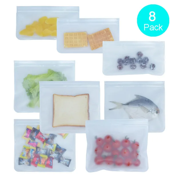 5 Large and 3 Small Силиконовые контейнеры для хранения продуктов, многоразовая морозильная сумка для закусок, фруктов, ланча, герметичная коробка Bento, одобрено FDA, BPA бесплатно - Цвет: 5 Large and 3 Small