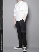 mens short sleeve shirt summer new pure color lapel pocket design korean version of fresh fashion trend versatile shirt
