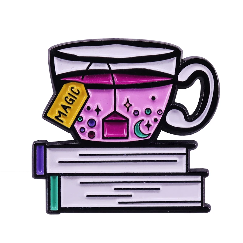Эмалированная булавка для любителей чая и книг с волшебным колдовским дизайном