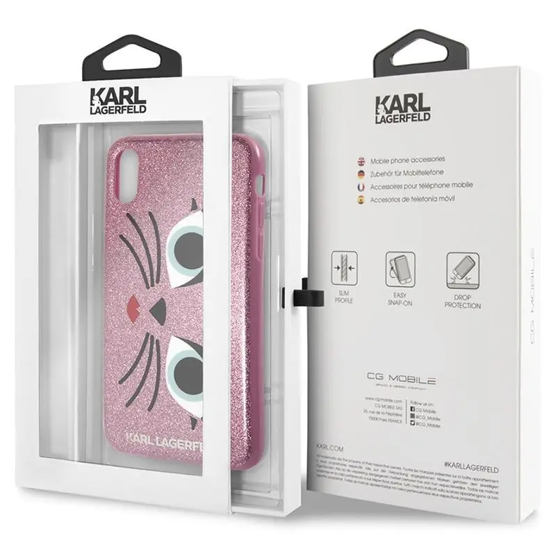 Чехол-накладка Karl Lagerfeld Double Layer Glam Choupette Hard TPU Glitter для iPhone X цвет Розовый с котом