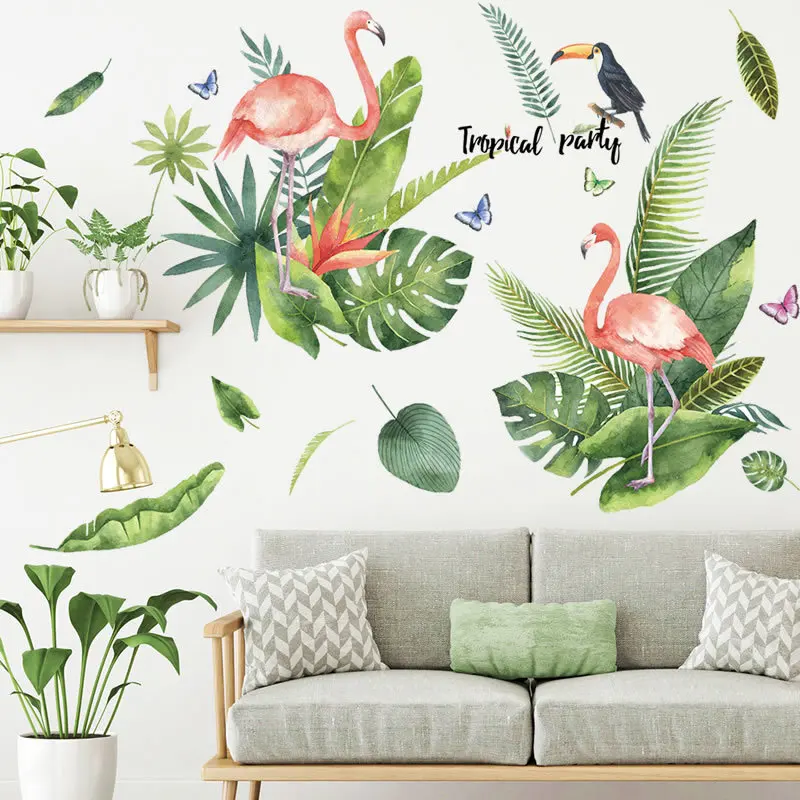 

Nordic Style Wall Stickers Creative Tropical Plant Living Room Bedroom Decoration Aesthetic Decal Porch Art Mural
