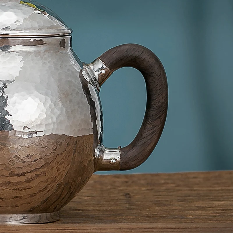 

Ag999 Sterling Silver Teapot Hand-Forged Kitchen Utensils Built-in Filter Handmade Coffee Tea Pot
