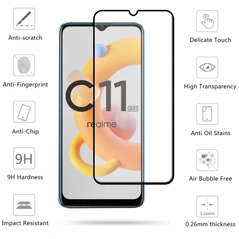 4 in 1 for realme c11 2021 glass for oppo realme c11 2021 full cover hd film screen protector for realme c21 c20 c11 lens glass free global shipping