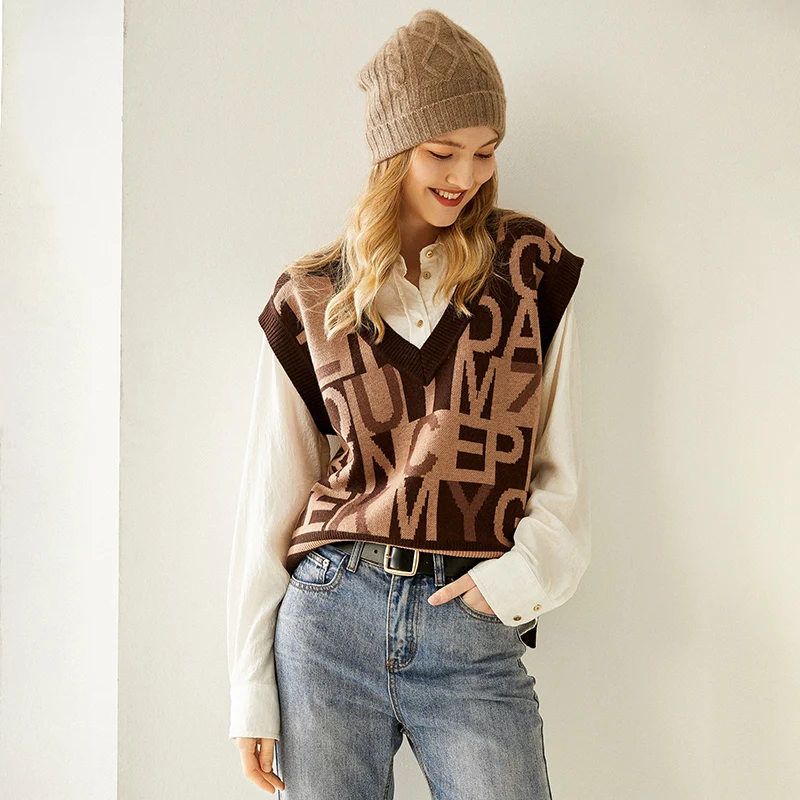 Осенне-зимний новый модный кашемировый жилет женская куртка с V-образным вырезом