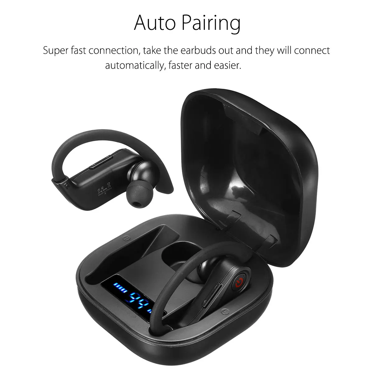 Q62 power HQB беспроводные V5.0 bluetooth наушники стерео гарнитура с ушным крючком спортивная Гарнитура с светодиодный цифровой дисплей зарядная коробка