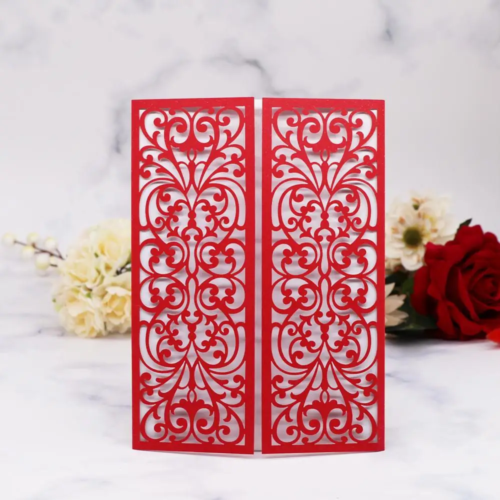

35Pcs/Lot Chinese Red Pure Color Pearl Paper Wedding Invitation Card Birthday Party Coming-Of-Age Ceremony Invitation Card