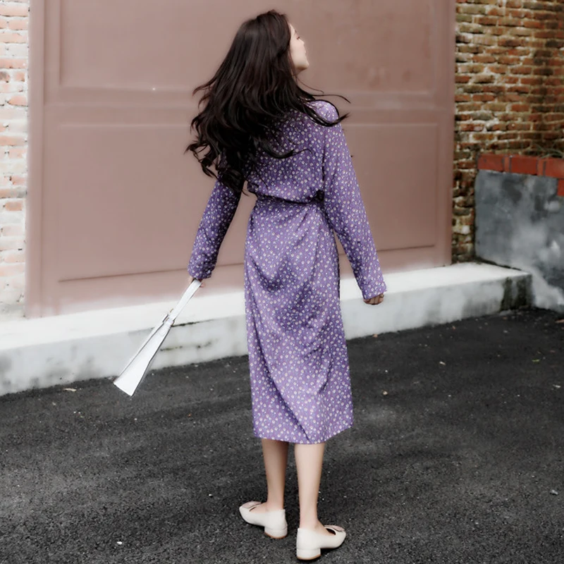 BGTEEVER элегантное женское платье с v-образным вырезом и цветочным принтом длинный