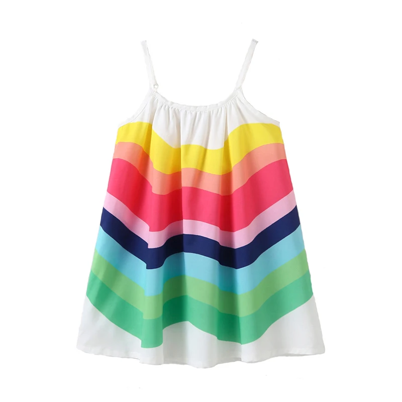 

Girls Bohemian Dresses Rainbow Color Summer Sleeveless Brazilian Style Dress for Carnival Birthday Party Holiday Beach 1-5Y
