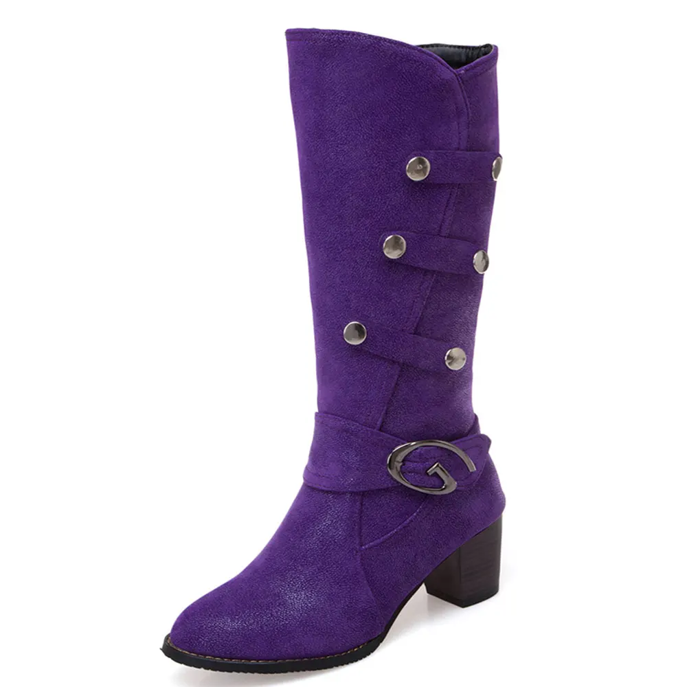 Lloprost ke Winter Women's dropship big size 34-48 buckle mid calf boots woman shoes chunky high heels H540 | Обувь