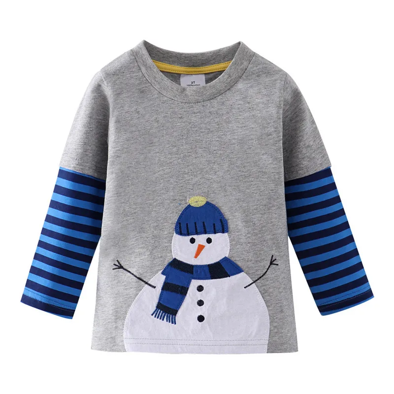 

Jumping meters New Long Sleeve T shirts for Boys Girls Cartoon Clothing Cotton Applique Popular Designs Children Top Kid T shirt