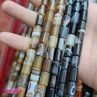 natural banded agates stone spacer loose beads high quality 8x1210x14mm smooth column shape diy gem jewelry making 38cm wk416