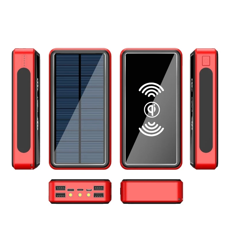 50000mah solar wireless power bank portable phone fast charging external charger 4 usb poverbank led light for iphone xiaomi mi free global shipping