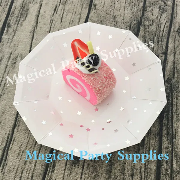 Бесплатная доставка 24 шт. сияющие серебряные тарелки из фольги в виде звезд