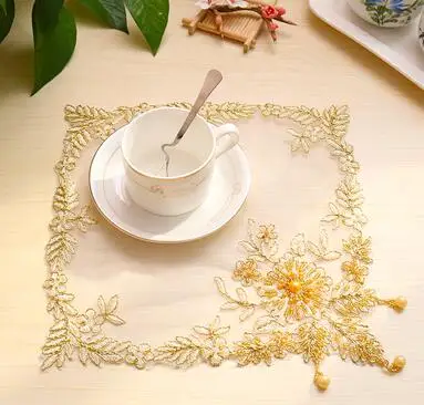 Роскошный Золотой кружевной коврик для стола тканевая подставка столовой под
