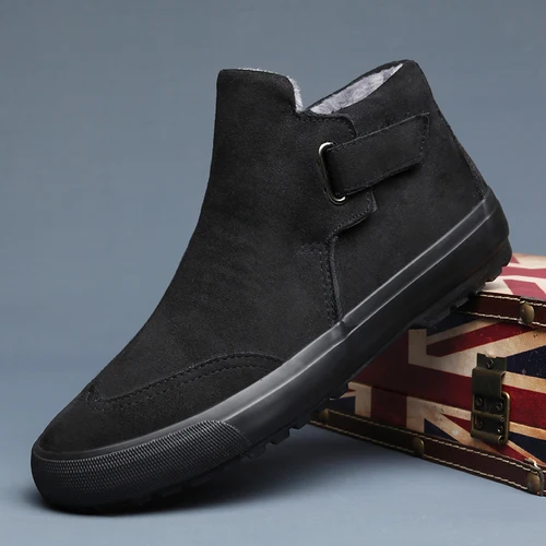 black suede Г. Новая Вулканизированная обувь с высоким берцем корейское Мужское пальто теплая плюшевая обувь зимние мужские ботильоны с круглым носком на застежке MG2153 - Цвет: black suede