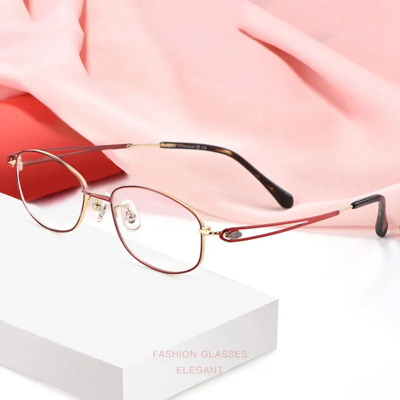 

Pure Titanium Full Rim Glasses For Female Ultra Light Electric Plating Frame with Double Colors Optical Spectacles