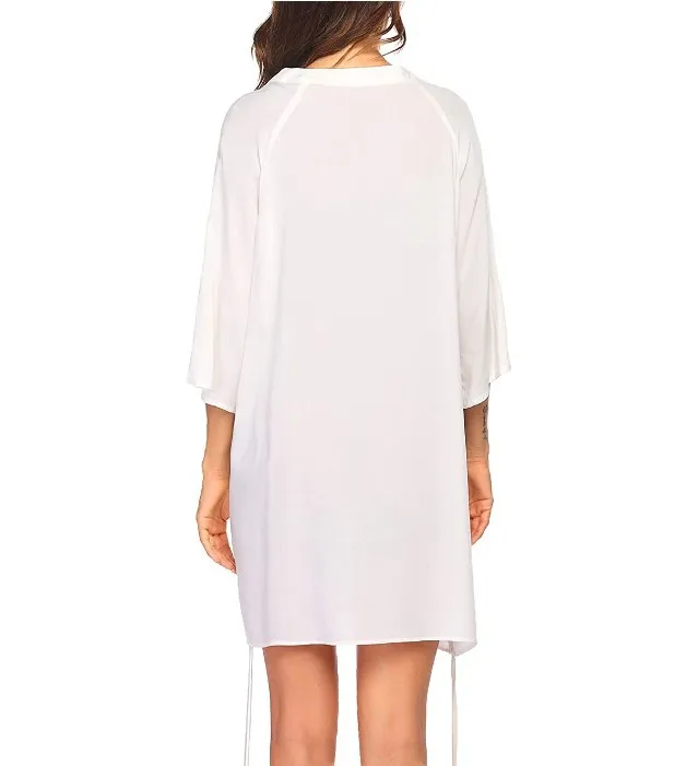 

2021 Spring Women Blouse Dresses Casual Autumn Party Mini Vestidos Solid Color V-Neck Long Sleeves Lace-Up Short Beach Dress